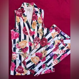 Floral Stripe Women’s Vest & Pants Set - Multicolor